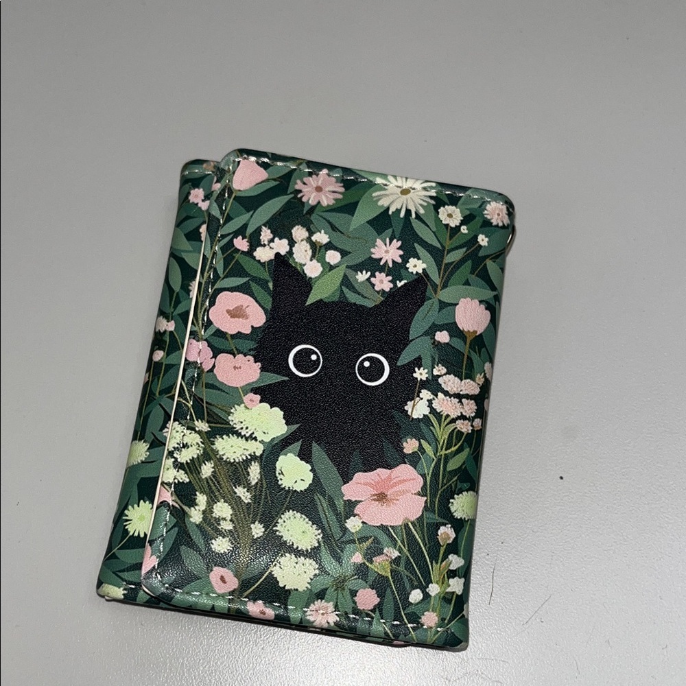 Source Unknown Floral Cat Wallet - Green and Pink